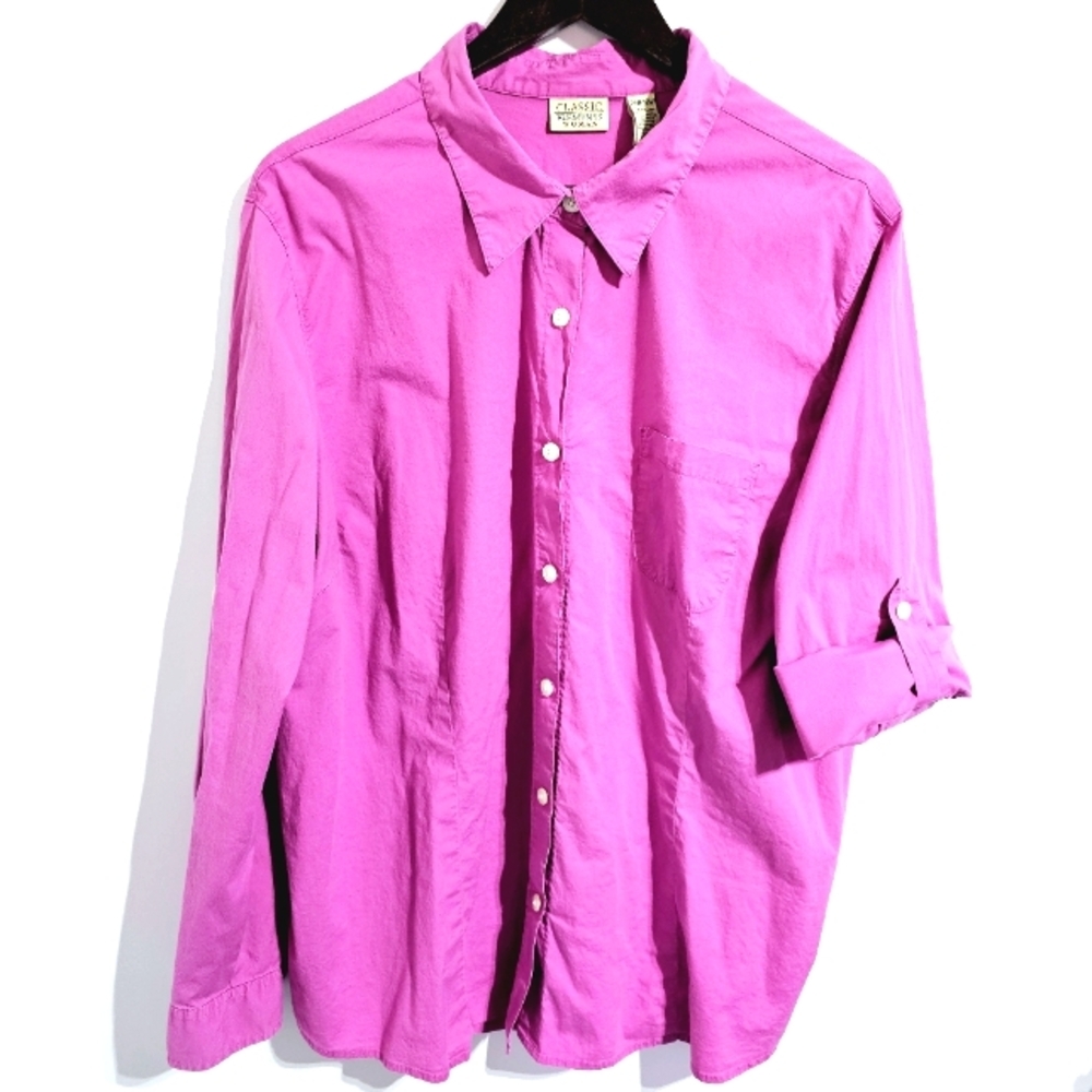Classic Element Woman's 24W/26W  Rose Pink Button Front Long/Mid Sleeve Top